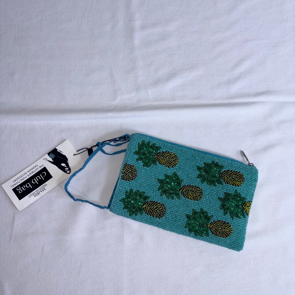 Bamboo Trading Company Club Bag Small Blue New Pineapple Beaded Crossbody Pouch